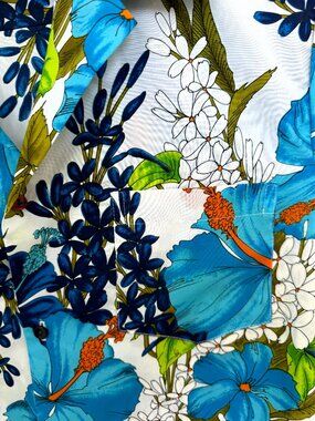 Vintage Made in Hawaii Blue Floral Tropical Aloha Shirt Men's Large L Style 101